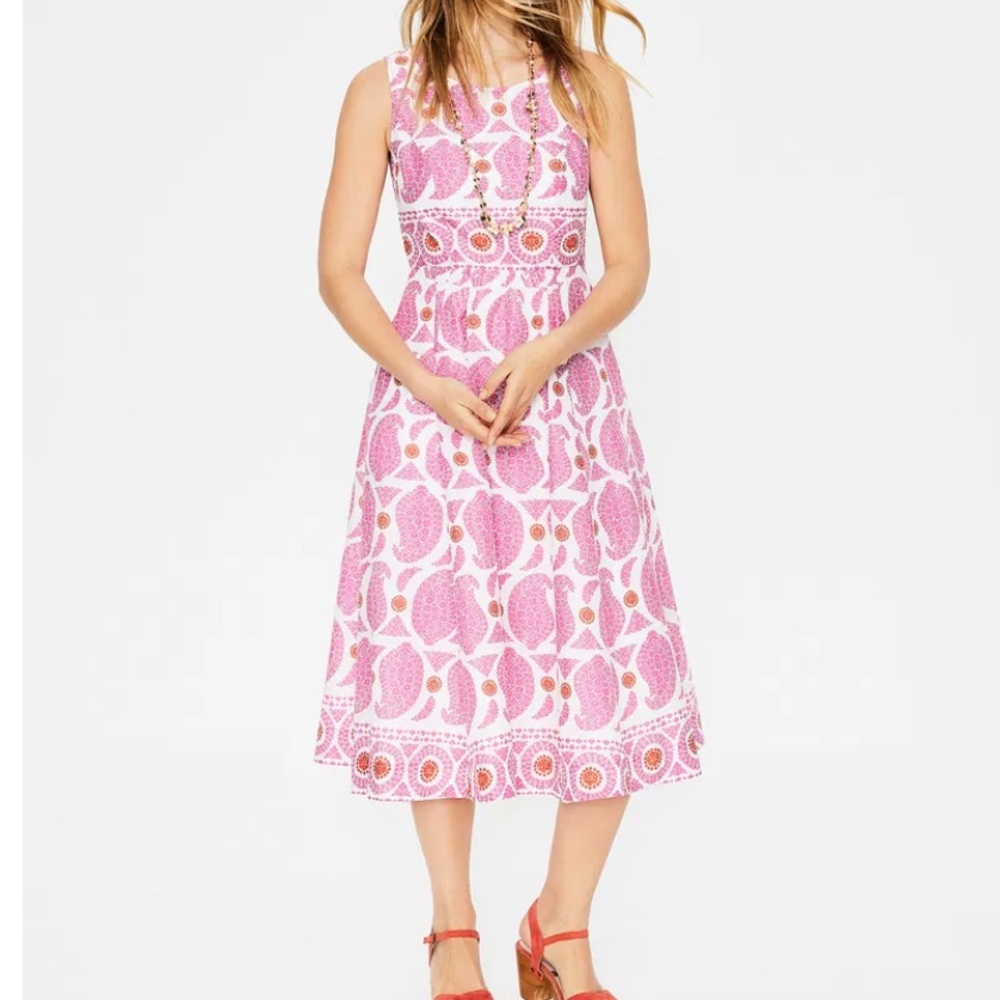 Boden Pink and White Midi Dress